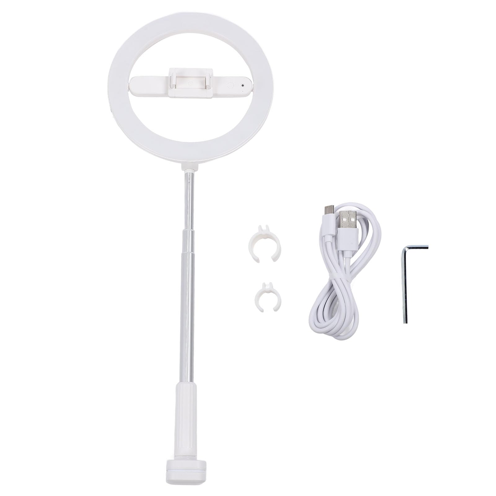 Eujgoov Luz de Anillo LED con Soporte de Abrazadera Ajustable para Grabar Videos Transmisión en Vivo, Luz de Anillo de Selfie para Escritorio Plegable Aleación de Aluminio Portátil Doblado