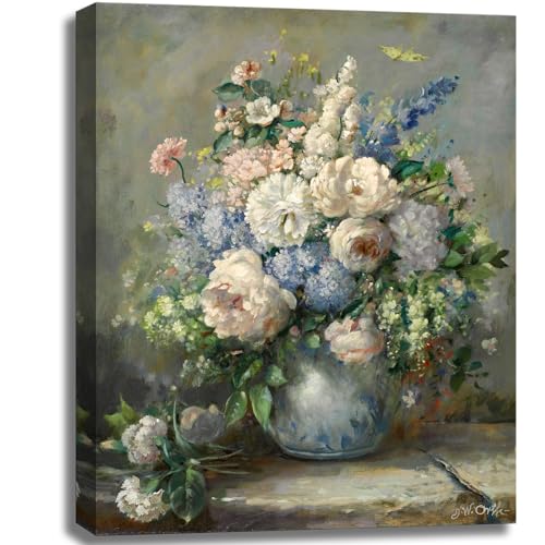 msspart Pierre Auguste Renoir Canvas Wall Art Print - Spring Bouquet Floral Oil Painting Reproduction Classic Flowers Artwork Poster for Office Bedroom Bathroom Home Decor- 12"x16"