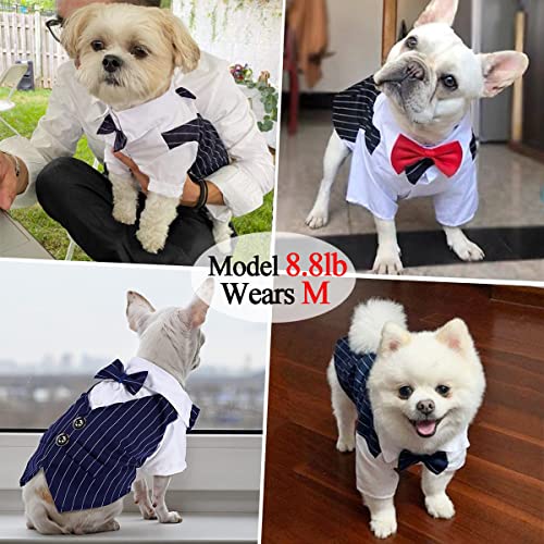 Dog Shirt Pet Tuxedo Clothes, Suit Bow Tie Graduation Costumes, Dogs Formal Apparel Outfit With Tie, Puppy Prince Wedding Bow Tie Gentleman Jacket For Small Medium Dogs Cats (Medium, Blue) #TOP3