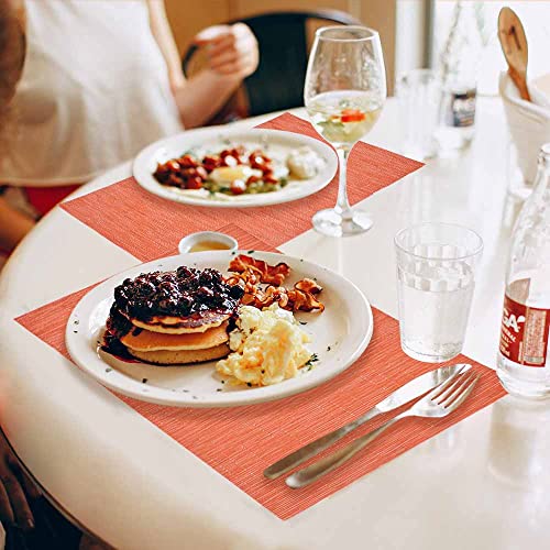 Giverare Placemats Set Of 4, Heat-Resistant Woven Vinyl Placemat, Non-Slip Washable Pvc Table Mat, Easy To Clean Premium Plastic Table Mats For Dining Table, Kitchen Table (Orange) #TOP3