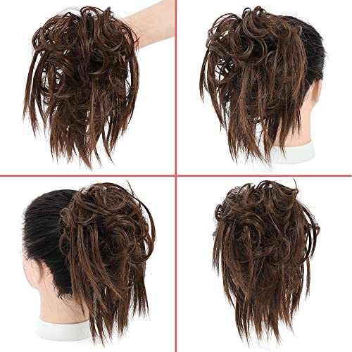 Kethbe Messy Bun Hair Piece,Synthetic Tousled Updo Hair Buns Hair Piece Short Ponytail Faux Hair Scrunchie Extension With Elastic Rubber Band Fake Hair Bun Pieces Accessories For Women (Chestnut Brown) #TOP1