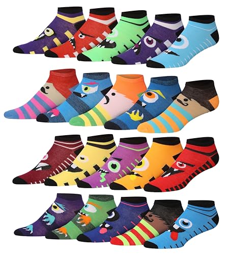 JAMES FIALLO Men's 20 Pairs Classy Extra Lightweight Colorful Patterned Low Cut/No Show Socks Size 10-13