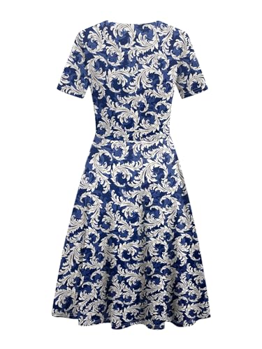 Image of Women's 2026 Fit and Flare Dress Summer Casual Elegant Vintage Floral Printed Work Party A-line Dress with Pockets 162