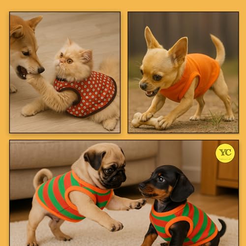 Image of Yellowcult Cute Pet T-Shirt Clothes, Summer Sweetshirts Soft Cotton Pet Random Design Outfit for Small Dog, cat, Puppy, Kitten, Diwali, Festival, Travel, Outing, Photos (S- Any 1)