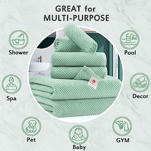 Towels For Bathroom,6 Pieces Gift Set,100% Cotton | Large | Soft | Quick Dry, 2 Bath Towels 30×56Inch, 2 Hand Towels 18×28, 2 Wash Cloths 13×13,College Dorm Room Essentials, Sage | Green #TOP4