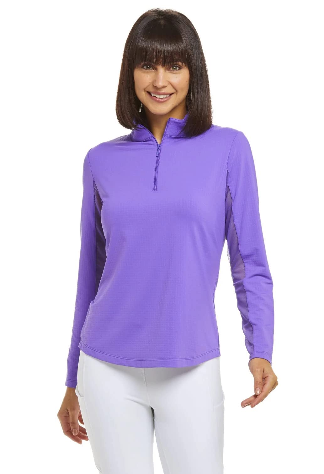 IBKUL Women's Solid Long Sleeve 1/4-zip Mock Neck Shirt