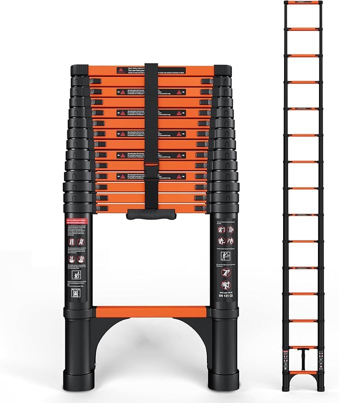 Smarty 4.7 Meter (15.5 Feet) Heavy Duty Telescopic Carbon Steel Ladder | Foldable Extendable Portable | Anti-Slip Steps | Safety Lock | 150 kg Load Capacity | Home, Office & Industrial Use-image-43
