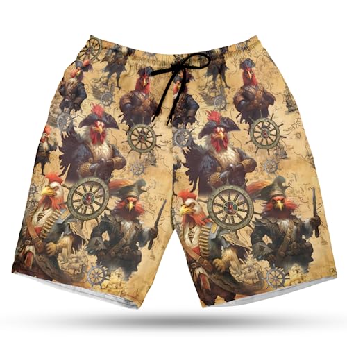 Chicken Men's Swim Trunks - Rooster Tropical Hawaiian Shorts for Men, Men's Summer Bathing Shorts Set 26
