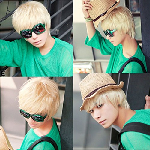 Omorfieer B01531AMEY Cool Mens Short Straight Platinum Blonde Wigs Male Boys Party Cosplay Full Wig thumb #2