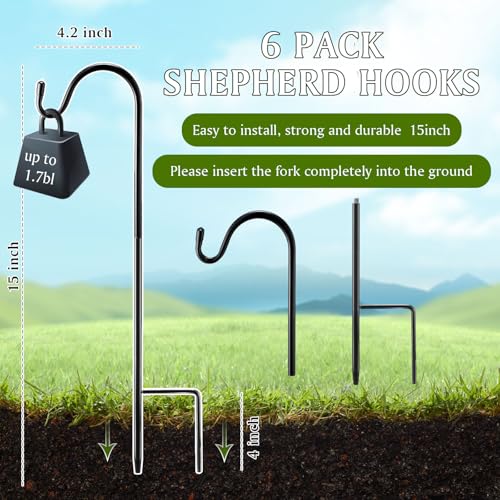 Image of 6 Pcs 15 Inch Shepherds Hook for Outdoor Adjustable Bird Feeder Pole