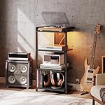 HOOBRO 4-Tier AV Media Stand with Charging Station and LED Light, Wooden Stereo Stand, Rack Audio Tower, Corner TV Stand, Entertainment Device, Black BB38UDCJ01 - Image 2