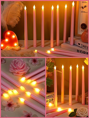 Image of Treela 24 Pcs Flameless Taper Candles Battery Operated ulkB Fake Candles Light LED Candle Sticks Flickering Tapered for Wedding Anniversary Holiday Decoration(Basic,11 Inch,Pink)