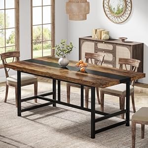 Tribesigns Dining Table for 6-8, 70" Rustic Kitchen Table with Metal Frame, Wood Rectangular Dining Room Table, Large Dinner Table for Kitchen, Dining Room, Home (Brown) Tribesigns Dining Table for 6 8 70 Rustic Kitchen Table with Metal Frame Wood Rectangular Dining Room Table Large Dinner Table for Kitchen Dining Room Home Brown