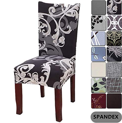 Yisun Modern Stretch Dining Chair Covers Removable Washable Spandex Slipcovers For High Chairs 4/6 Pcs Chair Protective Covers (Dark Brown/Flower Pattern, 4 Pcs) #TOP6