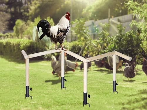 Image of Large Chicken Perch Toy for Coop, Wooden Chick Perch Stand with Metal Ground Plug, Chicken Coop Backyard Poultry Accessories, Suitable for Poultry Rooster Chicks Large Bird Parrot