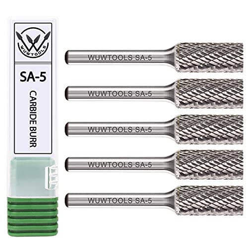 WUWTOOLS Carbide Cutting Burrs 1 4  Shank Tungsten SA-5 Double Cut Rotary File Die Grinder Bit Accessories for Wood Carving Metal Glass Grinding Engraving Polishing Cutting Shaping and Drilling (5PCS)