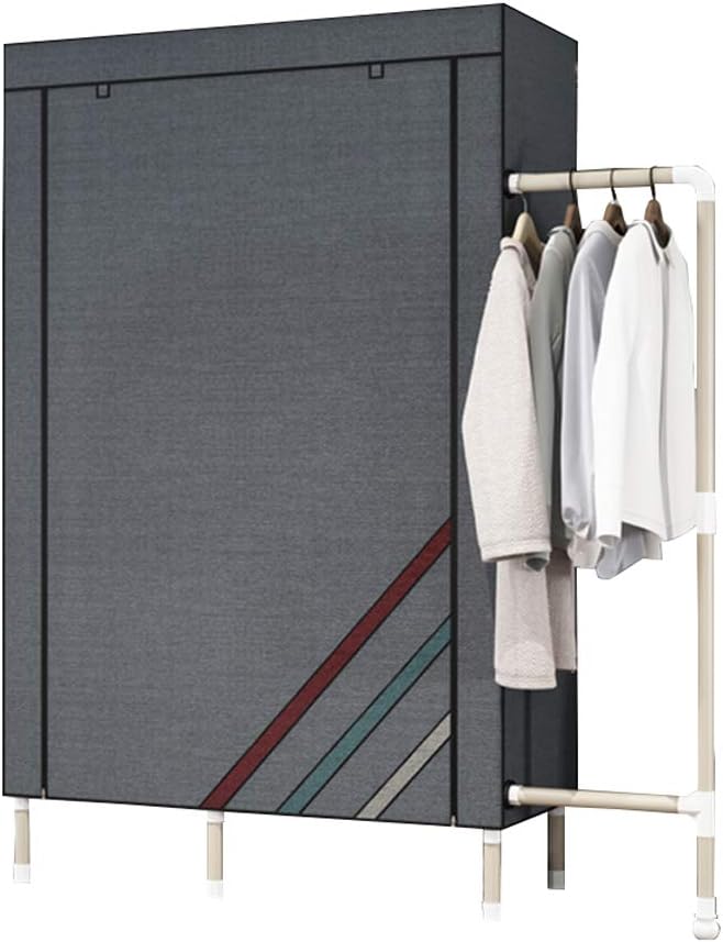 Foldable Closets Canvas Wardrobe Cupboard Clothes Hanging Rail Storage Shelves 168cm180cm50cm/110cm180cm50cm Two Sizes 25MM Thick Steel Pipe (Type a 110cm)