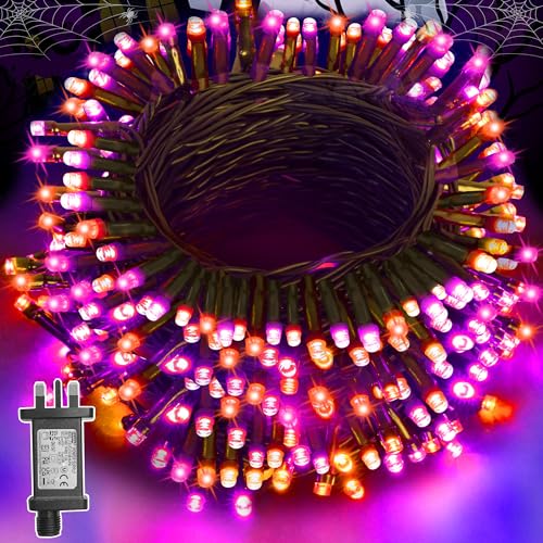 Lighprenix Lichterkette außen 20M 200LEDs - Warmweiß Lichterkette Weihnachtsbaum mit Fernbedienung 8 Modi Timer, IP44 Wasserdicht Lichterkette für Innen Party (lila & orange, 200LEDs)