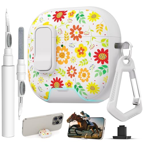 Image of for AirPods 4 Case with Secure Lock Clip in Phone Stand,Floral Girly Style Protective Cover with Cleaning Kit and Carabiner for Apple iPod 4 Generation (Sunflower Petals)