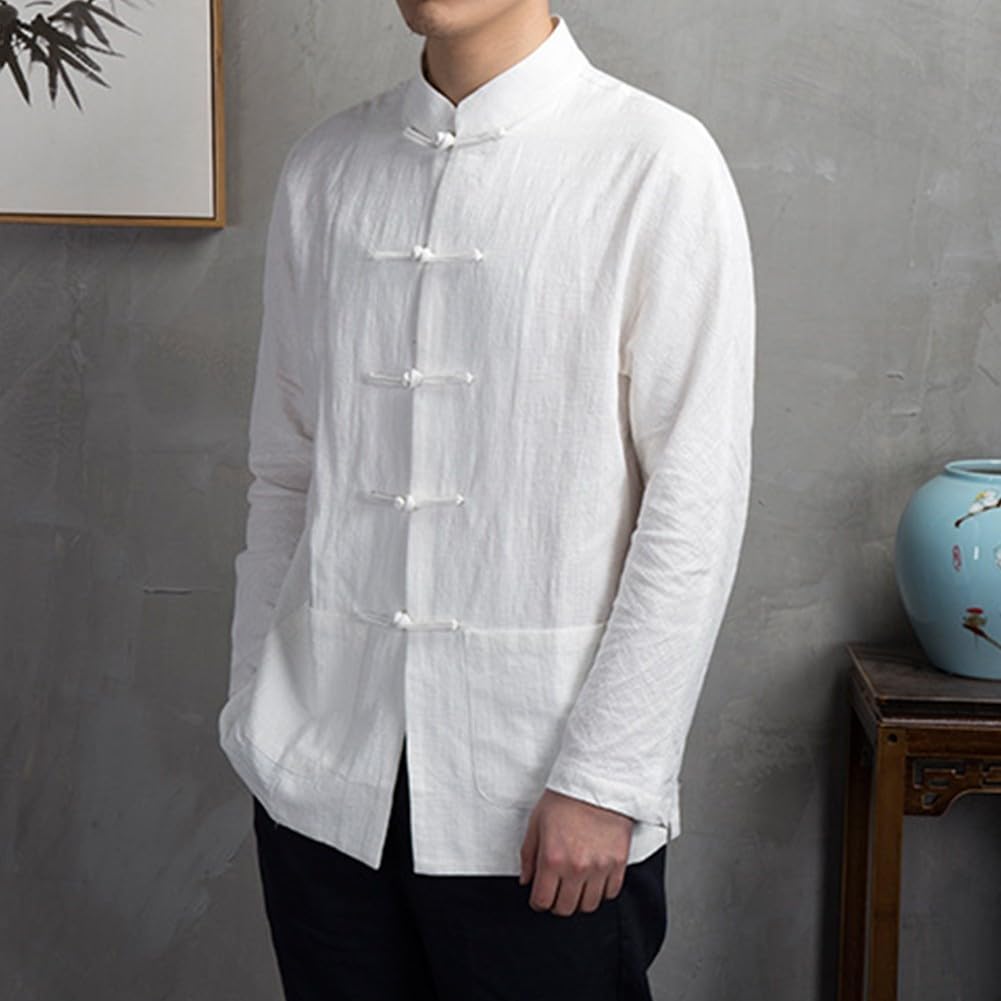 Veste chinoise de Kung Fu Tai Chi pour hommes, costume traditionnel en coton et polyester, manches longues, fermeture à boutons, col montant