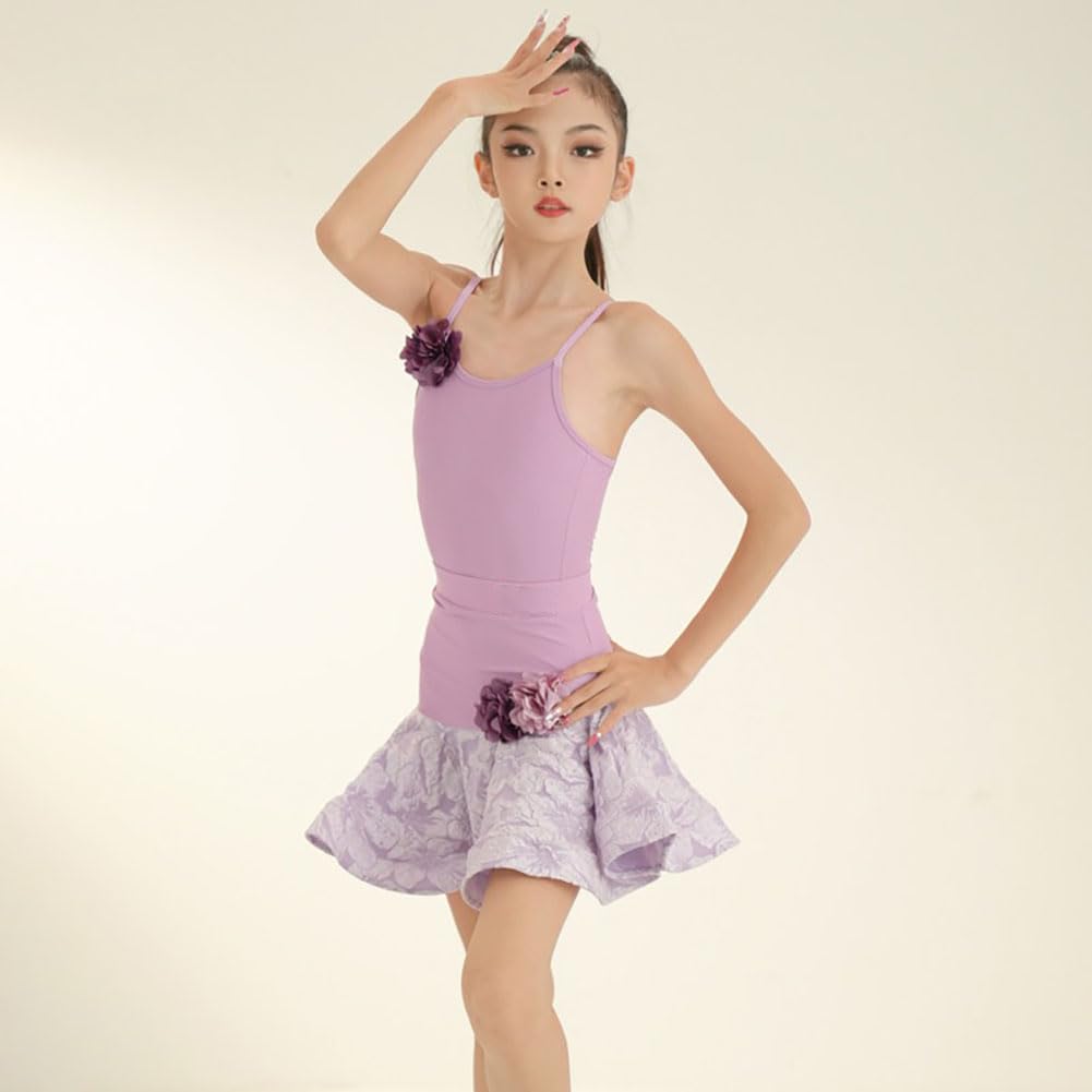 Vestido Baile Latino Niña Sin Mangas Camiseta Tirantes Cha-cha Samba Tango Práctica Escenario