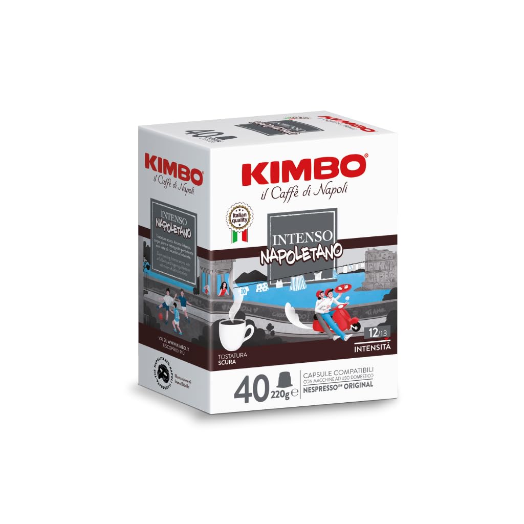 Kimbo 240 Cápsulas Cafè Compatibles Nespresso®, Intenso Napoletano, | 5 Paquetes de 40 Cápsulas, Mezcla Intensa y con Cuerpo, Intensidad 12/13, Tueste Oscuro