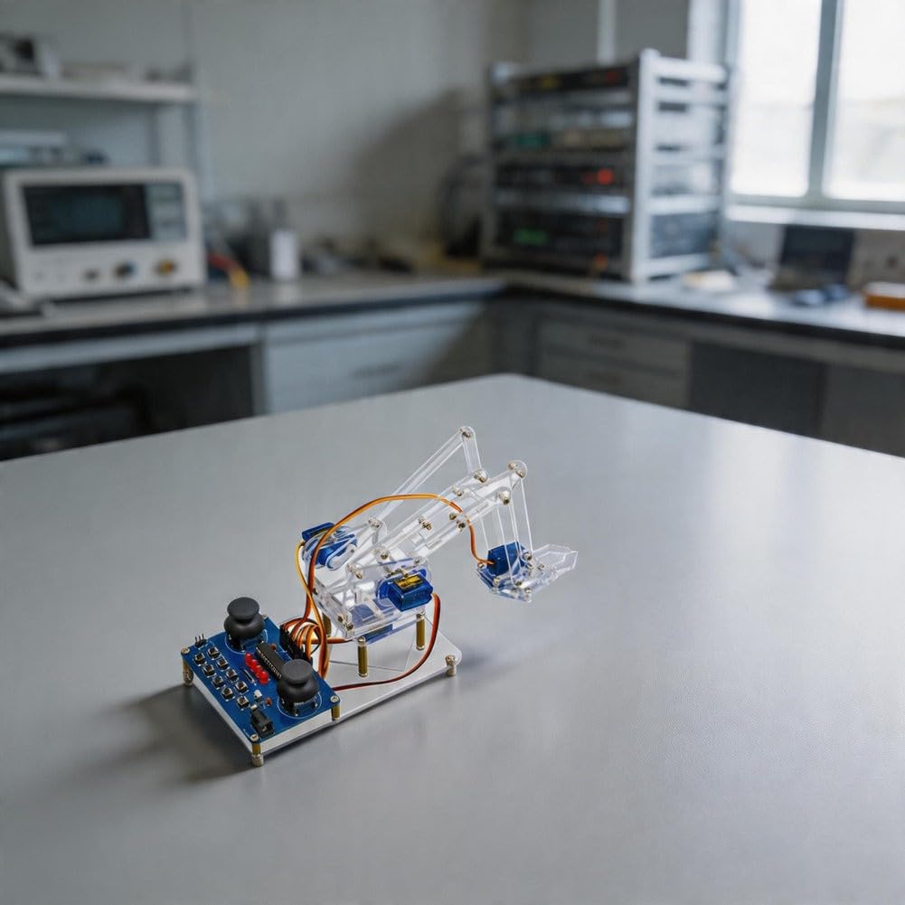 Kit braccio robotico 4DOF alimentato tramite USB, robot assemblato in acrilico con 51 MCU, strumento di apprendimento STEM per studenti