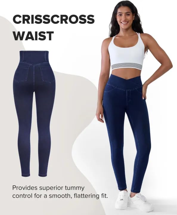 BRXL Skinny Jeans for Women Stretchy High Waisted Soft Crossover Jeggings Cute Cotton Denim Leggings with Back Pockets4