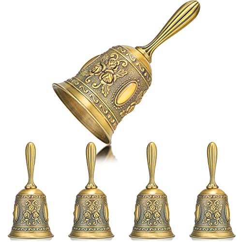 4 Pieces Christmas Hand Jingle Bell Antique Hand Bell Brass Retro Metal Call Bell Wedding Bell Reception Dinner Hand Bell Vintage Decorative Service Call Bell for Decoration School Church Temple