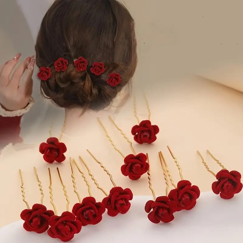 Diversa Floral Embellished U Pins for Hair Bun, Wedding Hair Accessories, Decorative Hair Pins for Women Set of 12