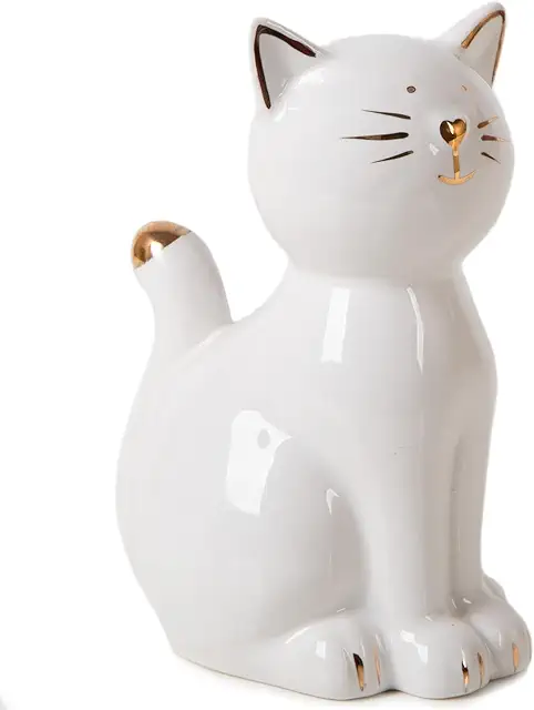 Weiße Goldene Porzellan-Katzenfigur - Dekorative Katzen Deko 13,5 cm