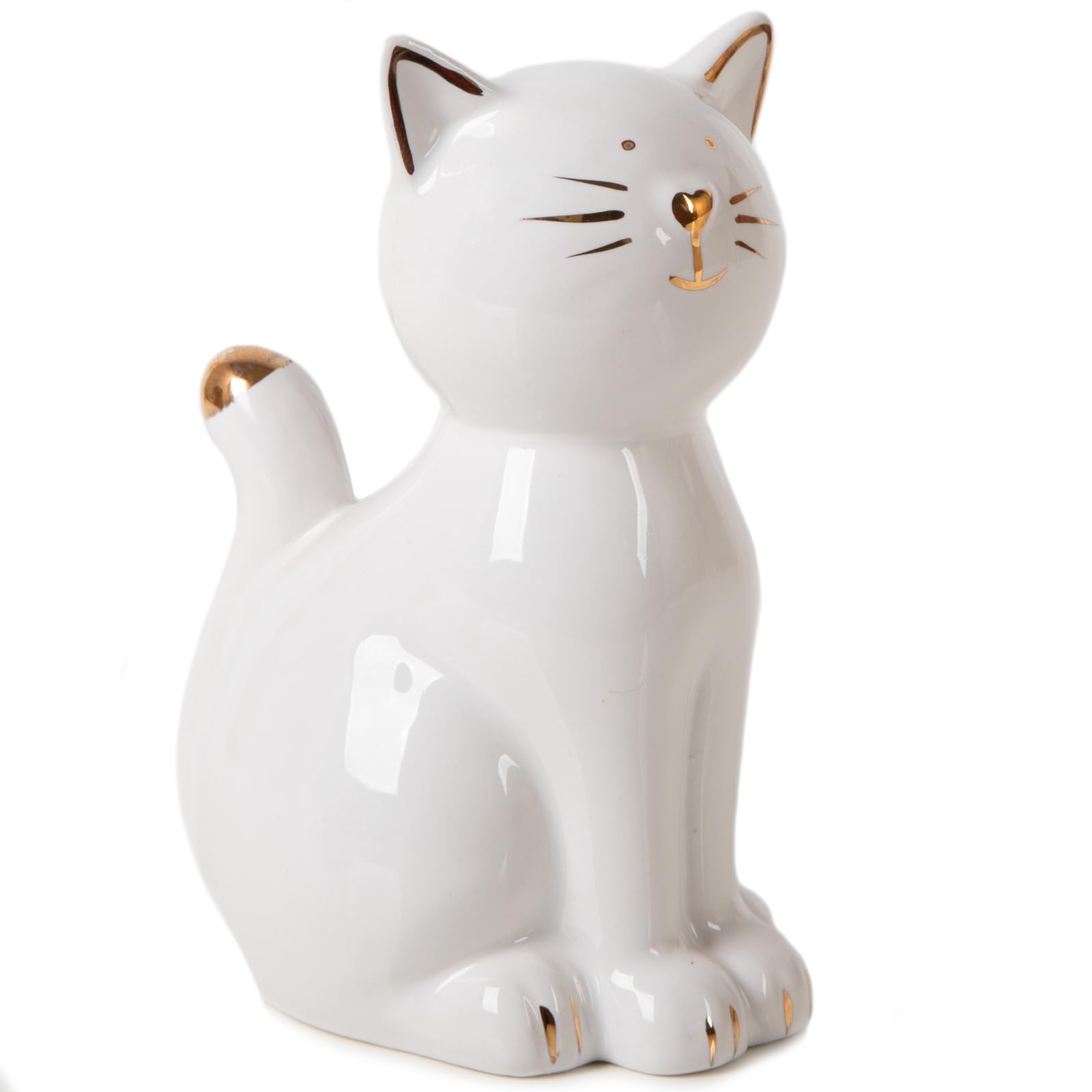 Logbuch-Verlag Figura de gato blanco oro gatos decoración de porcelana gato decorativo regalo cumpleaños 13,5 cm