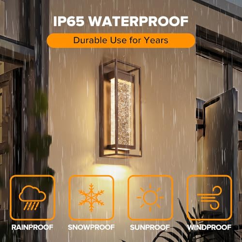 Image of LUTEC 2 Pack Outdoor Wall Light Fixtures, 5 Color Temperature Porch Light Wall Sconce with Crystal Bubble Glass,Waterproof Outdoor Wall Lanterns, Modern Outside Lights for House Front Door Garage