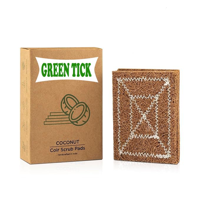 Natural Coconut Coir Dish Wash Scrubber | Plastic Free Scrub | Stitched Scrubber for Kitchen, Utensils, Dishes | Multi-Purpose Scratch Free Dishwashing and Cleaning Pad | Pack of 2 (B0CKJ7X27G) Amazon Price History, Amazon Price Tracker