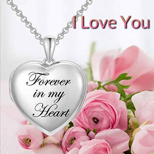 Soulmeet 18K Filled White Gold Minimalist Style Heart Locket Necklace That Holds Pictures Photo Locket Necklace Engraved Forever In My Heart, 20" 10K Gold Chain (Locket Only) #TOP5