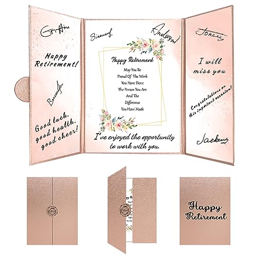 Holkcog Retirement Rose Gold Guest Book Alternative Decorations for Women, Rose Gold Happy Retirement Party Decorations, Signature Certificate or Retirement Gifts for Women