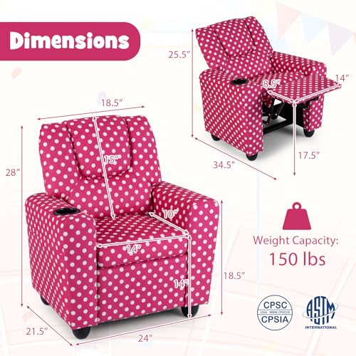 Image of GLACER Kids Recliner with Cup Holder, Velvet Toddler Lounge Chair (Red) | Baby Recliner w /Adjustable Backrest & Footrest, Spring Seat Cushion, Push Back Toddler Sofa for Ages 3+, Supports 150 lbs