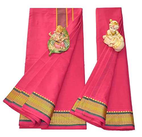 Image of TUNI MANI Men's Panchakacham Dhoti with Angavasthram with Zari Border, Cotton, Size: 9 X 5 (4.0mtr Dhoti, 2.25mtr Towel)