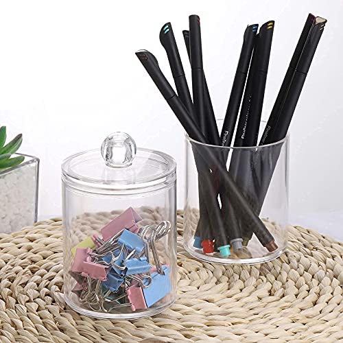 Image of Tbestmax 3 Pack Plastic Cotton Swab Ball Pad Holder, 10 Oz Bathroom Organizer, Qtip Apothecary Jar Clear Container Dispenser