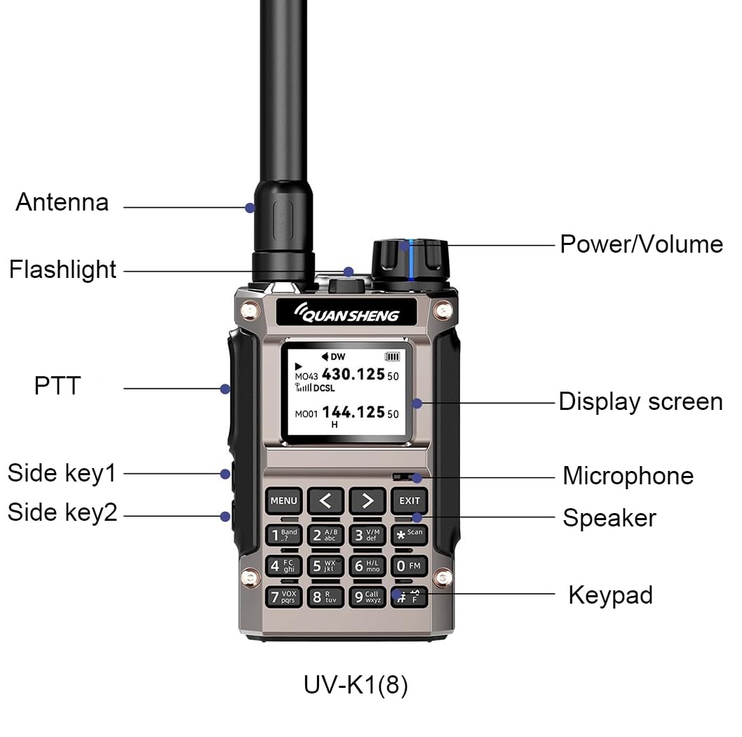 Quansheng UV-K1(8) Walkie Talkie Handfunkgerät, 1400mAh, Akku mit hoher Kapazität,Mini Pocket Radio, Full Band Empfänger, Air Band, One Key Frequency Match, Wireless Copy, NOAA