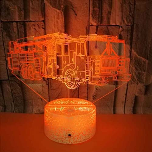 Lampada 3D LED A Forma Di Camion Dei Vigili Del Fuoco, Con Telecomando 16 Colori, Luce Notturna Acrilica Per Camera Bambini