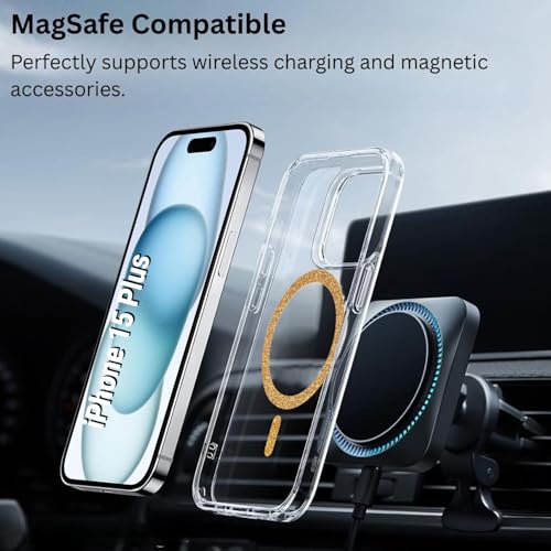 Image of AIBEX Back Cover Case Compatible with iPhone 15 Plus | Glitter Ring Cute Shiny Colorful Bling Case (Compatible with Magsafe) | Transparent PC+TPU Glossy Shiny Cover for Girls & Women - Gold