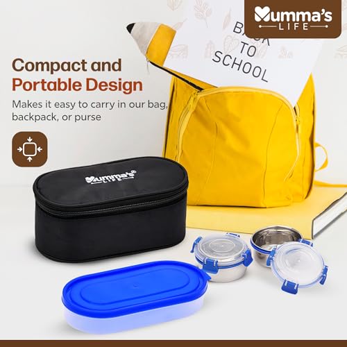 Image of Mumma's LIFE Stainless Steel Lunch Box Suitable for School, Offices and picnics(280 ML) (Black) (GRIN)