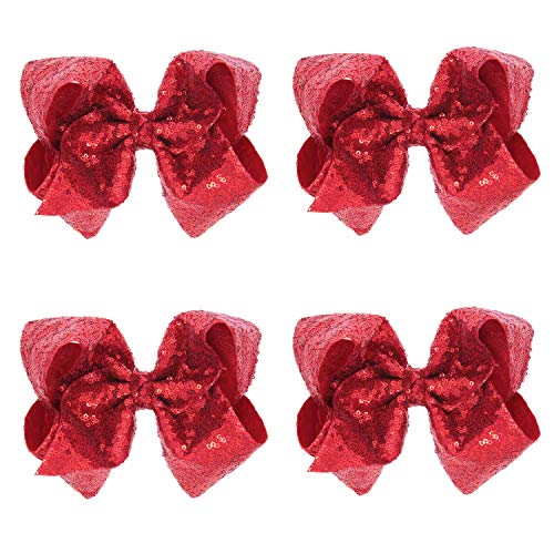 MyRalice Girls Big Hair Bow Mermaid Sequin 8" Bowknot Headbands For Teens Little Girls Women 4pcs Red, Medium
