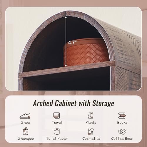 Image of IFBUY 67 inch Tall Arched Bathroom Storage Cabinet, 8-Tier Modern Farmhouse Storage Cabinet with Adjustable Shelves, Wood Freestanding Cabinet for Bathroom, Living Room, Entryway, Hallway (Brown)
