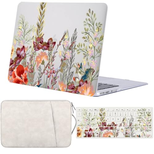 Funda para MacBook Pro 14 pulgadas con bolsa y cubierta de teclado diseño flor roja