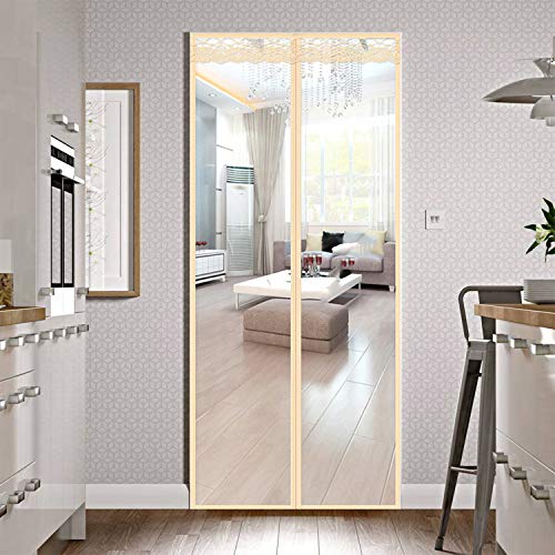 Insulated Door Curtain-Magnetic Thermal Door Cover,Block Draft Out in Winter,Keep Cool in Summer,Hand Free Closure-for Kitchen/Air Conditioner Room/Patio(36 x 82 inch, Beige Transparent Styles)