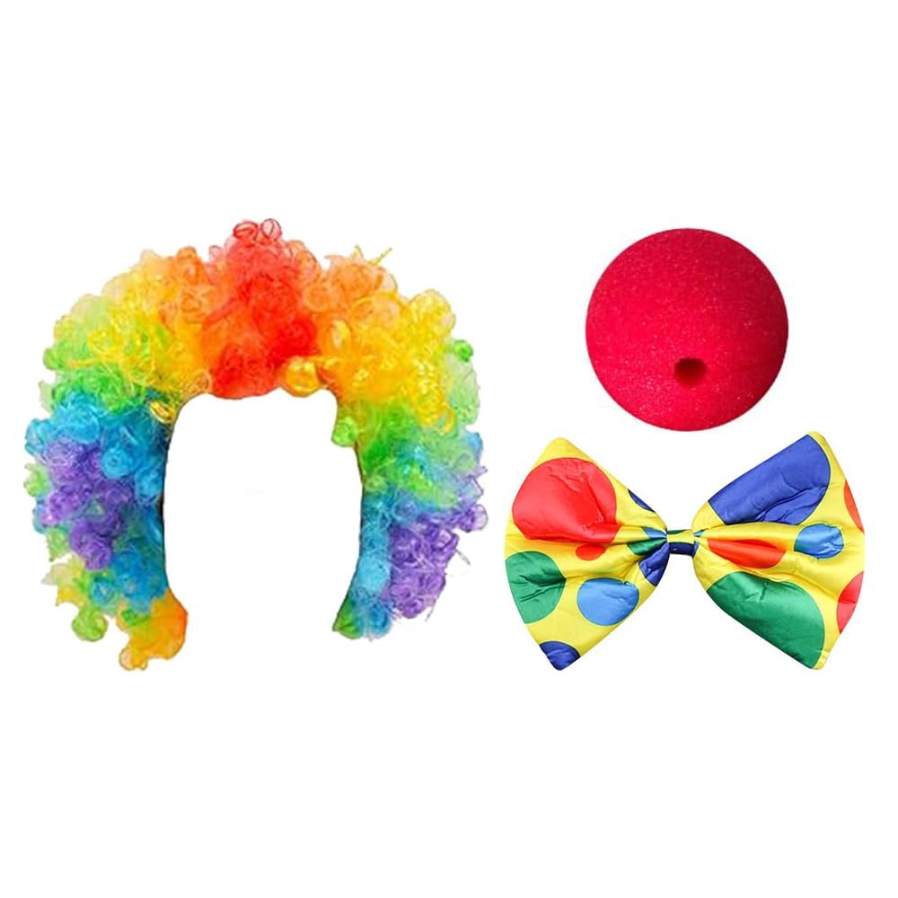 Hsthe Sea 5Pcs Clown Costume Kit: Clown Nose, Wig, Bow Tie, Vest for Halloween Parties & Performances, Multicolored - Image 3