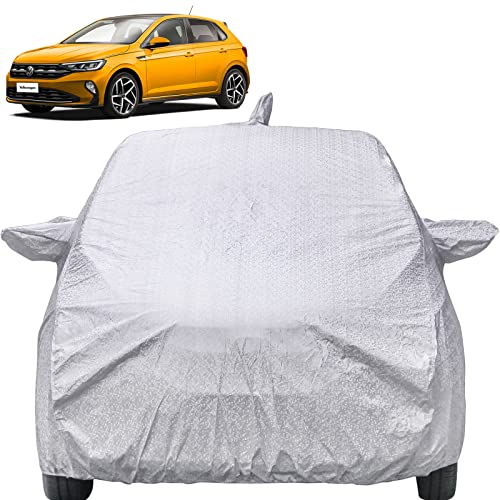 Image of Autofact Waterproof Car Body Cover Compatible with Volkswagen Polo 2022 with Mirror and Antenna Pockets (Shinning Silver)