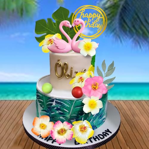 Drwate GCMGM10067 Flamingo Cake Toppers Summer Cake Decorations With Flower Palm Leaf Cake Toppers For Tropical Hawaiian And Beach Themed Party Supplies thumb #5